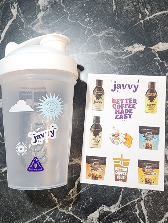 javy Other - Clear Javy Coffee Shaker Bottle - Clear White Travel Mug W Sticker Sheet